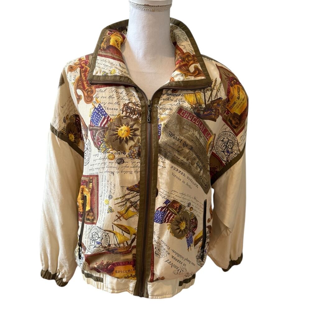 Vintage 90s Oversized Silk Bomber Jacket Liberty French Print M
